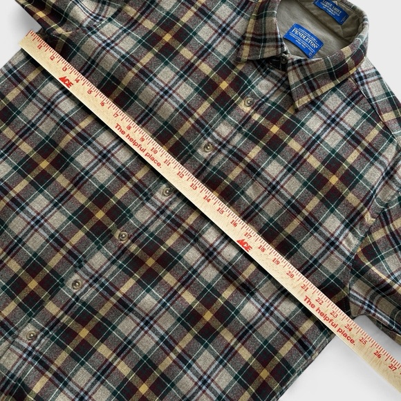 Pendleton Lodge Shirt Mens Large Brown Tartan Flannel 100% Wool Long Sleeves - Picture 3 of 13